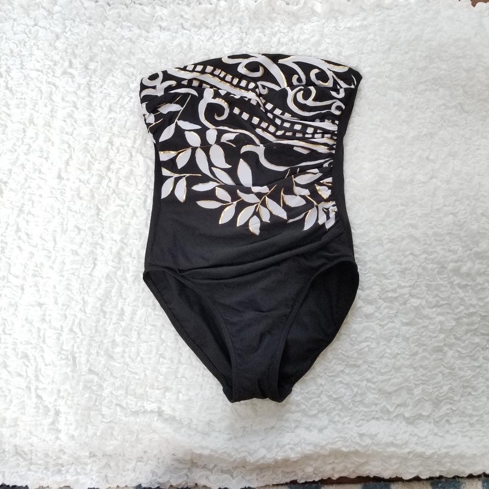 Miraclesuit Black White & Gold Strapless One-Piece